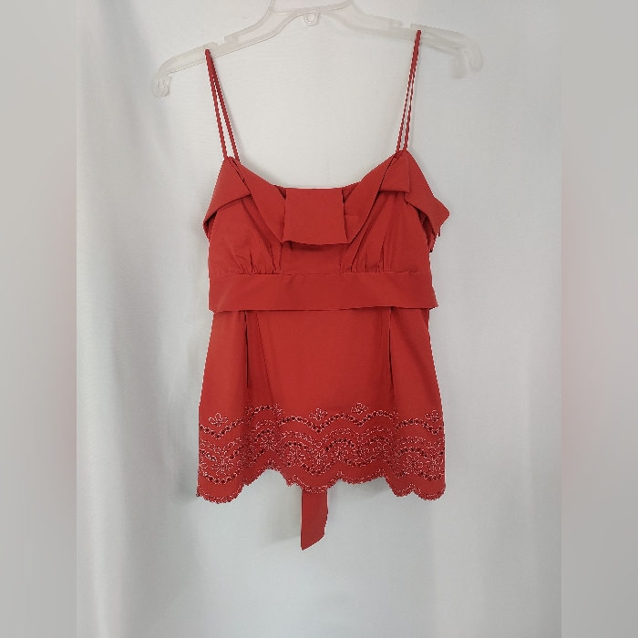 Bcbg Maxazria Rust Eyelet Spaghetti Strap Baby Doll Top. Size Xs